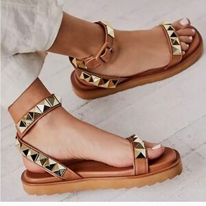 Anthropologie Tan Sandals with Gold Studs